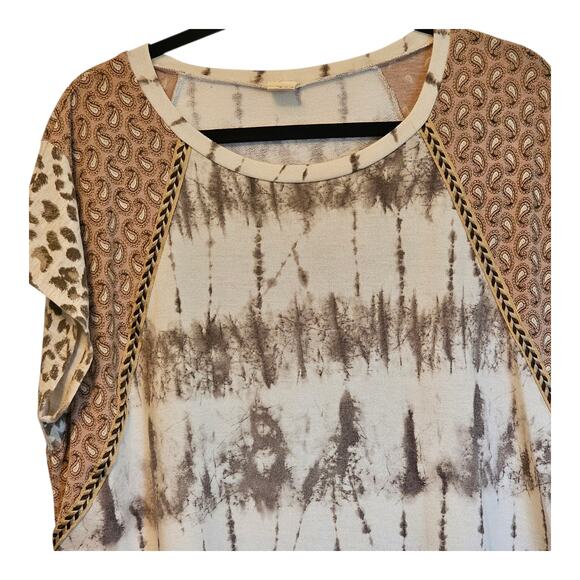 7th Ray Mixed Print Tie-Dye Top – Estimated XL – Boho- Brown Tan Cream - Picture 3 of 3